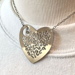 Silver Plated Heart Pendant Rhinestone Charm 19in Choker Collar Necklace